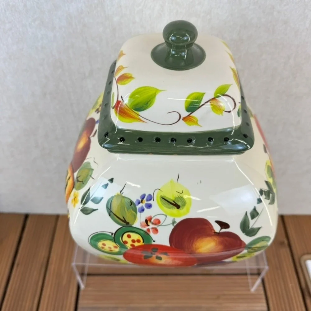 Nonni's Biscotti Cookie Jar Canister Fruits & Vines Hand Painted from Italy VTG